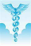Medical symbol of healthcare floating above the clouds.