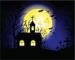 Halloween grunge background with grass bat and hunting house
