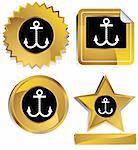 Set of 3D gold and black chrome icons - anchor.