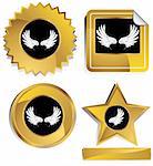 Set of 3D gold and black chrome icons - wings.