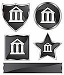 Set of 3D black chrome icons - financial building.