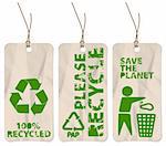 Set of three grunge tags for recycling