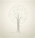 Vintage abstract tree drawing made from oak leafs