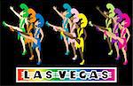 Las Vegas Showgirl Dancers performing with high kicks. Used tiltawhirl font.