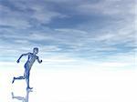 sculpture man runs under cloudy blue sky - 3d illustration