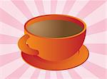 Cup of coffee in round orange ceramic cup