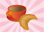 Mug of coffee and croissant pastry illustration