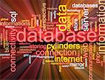 Word cloud concept illustration of database storage glowing light effect