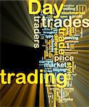 Word cloud tags concept illustration of day trading glowing light effect