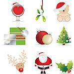 christmas set of detailed icon illustrations