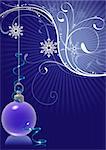Blue christmas ball and snowy floral - background illustration and vector