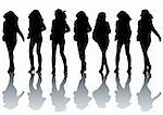 Vector drawing slim young girl. Silhouettes on white background