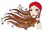 Woman with autumn leaves in her hair, vector