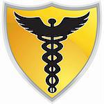 Caduceus Medical symbol - gold shield in background