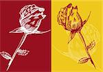 Set of 2 blossomed roses with a red and yellow background.