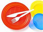 colorful plastic tableware set for picnic
