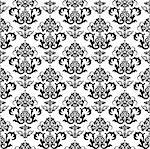 Seamless black and white floral damask wallpaper. Available in vector format. Vector format is Adobe illustrator EPS file, compressed in a zip file. The document can be scaled to any size without loss of quality.