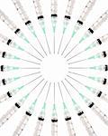 Stock image of symmetrically arranged syringes on a circle, isolated on white