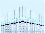 Stock image of syringes in formation. Focus on front syringe.