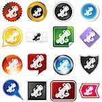A set of 16 icon buttons in different shapes and colors - aquarius zodiac symbol.