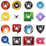 A set of 16 icon buttons in different shapes and colors - Cancer zodiac symbol.