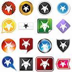 A set of 16 icon buttons in different shapes and colors - Capricorn zodiac symbol.