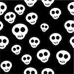Seamless pattern with white skulls on black background. Vector illustration