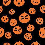 Seamless pattern with orange pumpkins on black background. Vector illustration.
