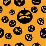 Seamless pattern with black pumpkins on orange background. Vector illustration.