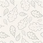 Oak leafs texture outline drawing - seamless pattern