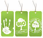 Set of three green tags for organic / bio / eco