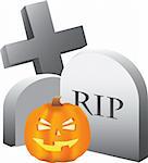 halloween scene of a pumpkin and a graveyard
