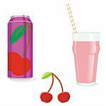 fullye ditable vector illustration of isolated juice glass and fruit