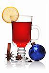 Mulled wine christmas still life isolated on white with soft reflection