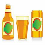 fully editable vector isolated different beer bottles, cans and glasses
