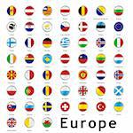 fully editable isolated european flags