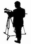 Vector drawing cameras and operator. Silhouette on white background