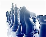 Chess set pieces illustration, glossy chrome metal style