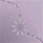 Purple vine and flowers against a gradient lavender background with smaller blooms and white and pink sparkles.