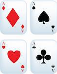 Set of aces playing cards on white background