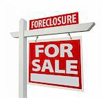 Foreclosure Home For Sale Real Estate Sign Isolated on a White Background.