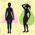 Vector Illustration of female body shape pear also known as bell, triangle and spoon. Shape with with larger curves at hip area.