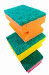 three colorful sponges. Isolated over white.