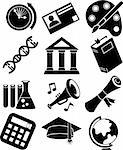 Basic black and white education themed icons.