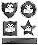 Set of 3D black chrome icons - gift.
