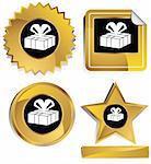 Set of 3D gold and black chrome icons - gift.