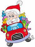 Santa Claus driving car - vector illustration.