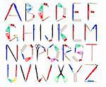 Office supplies forming the alphabet.