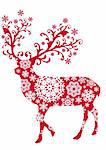 Christmas deer with ornaments and snowflakes, vector