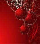 Christmas red vector background with balls and snowflakes